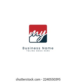 M Y MY Initial letter handwritten and signature vector image template in square shape logo