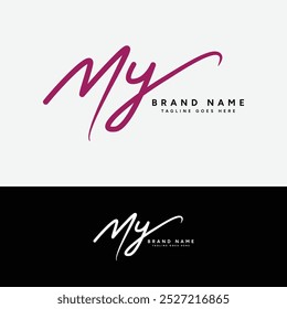 M, Y, MY Initial letter logo. Alphabet MY Handwritten Signature logo