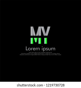 M Y MY Vector initial abstract logo concept for your company. the font is cut into two in gray and green