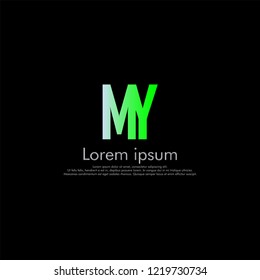 M Y MY Vector initial abstract logo concept for your company. the font is cut into two in gray and green