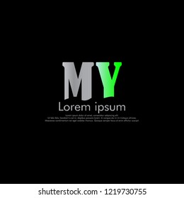 M Y MY Vector initial abstract logo concept for your company. the font is cut into two in gray and green