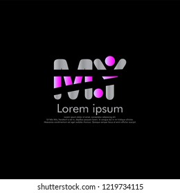 M Y MY Vector initial abstract logo concept for your company. cut font, color gray blue magenta. black background