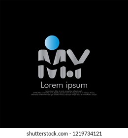 M Y MY Vector initial abstract logo concept for your company. cut font, color gray blue magenta. black background