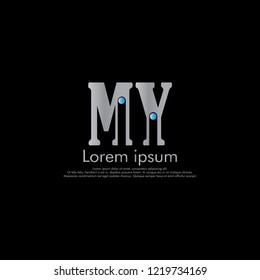 M Y MY Vector initial abstract logo concept for your company. cut font, color gray blue magenta. black background