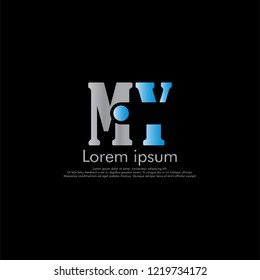 M Y MY Vector initial abstract logo concept for your company. cut font, color gray blue magenta. black background