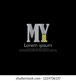 M Y MY Vector initial abstract logo concept for your company. cut font, black background