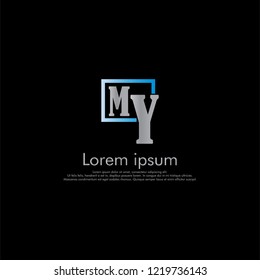 M Y MY Vector initial abstract logo concept for your company. cut font, black background