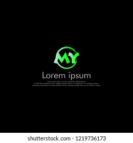 M Y MY Vector initial abstract logo concept for your company. cut font, black background