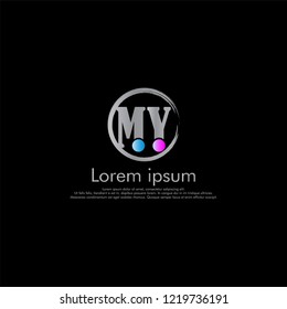 M Y MY Vector initial abstract logo concept for your company. cut font, black background