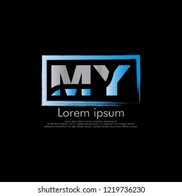 M Y MY Vector initial abstract logo concept for your company. cut font, black background