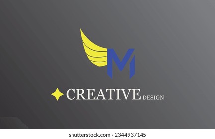 M yellow wing blue logo creative logo design for all kind of business branding log