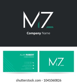 M & Z joint logo stroke letter design with business card template