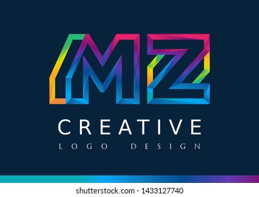 M Z Logo. MZ Letter Design Vector with Magenta blue and green yellow color