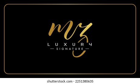 M, Z, MZ Initial letter logo. Alphabet MZ Handwritten Signature logo design. Creative Golden handwriting letters M, Z.