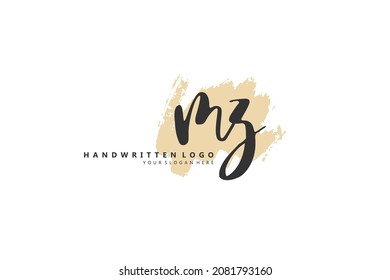 M Z MZ logo, Initial lettering handwriting or handwritten for identity. Logo with signature and hand drawn style.