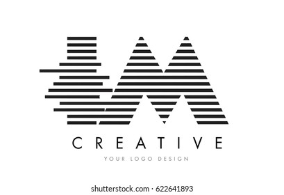  I M Zebra Letter Logo Design with Black and White Stripes Vector