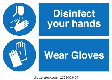 M061 ISO 7010 Registered safety signs Mandatory action Disinfect your hands Wear Gloves Landscape