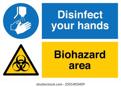 M061 ISO 7010 Registered safety signs Mandatory action Disinfect your hands Biohazard area Landscape