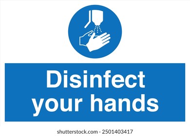 M061 ISO 7010 Registered safety signs Mandatory action Disinfect your hands Landscape 02