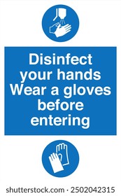 M061 ISO 7010 Registered safety signs Mandatory action Disinfect your hands Wear a Gloves Before Entering Portrait 03