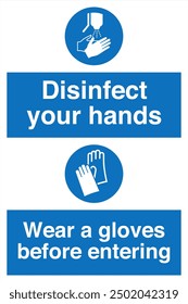 M061 ISO 7010 Registered safety signs Mandatory action Disinfect your hands Wear a Gloves Before Entering Portrait 02