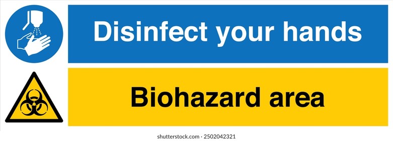 M061 ISO 7010 Registered safety signs Mandatory action Disinfect your hands Biohazard area Landscape 02