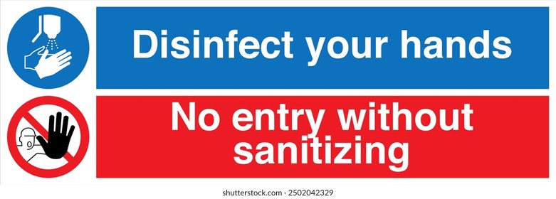 M061 ISO 7010 Registered safety signs Mandatory action Disinfect your hands No entry without sanitizing Landscape 02