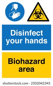 M061 ISO 7010 Registered safety signs Mandatory action Disinfect your hands Biohazard area Portrait 01