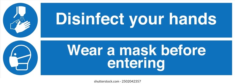 M061 ISO 7010 Registered safety signs Mandatory action Disinfect your hands Wear a Mask Before Entering Landscape 02