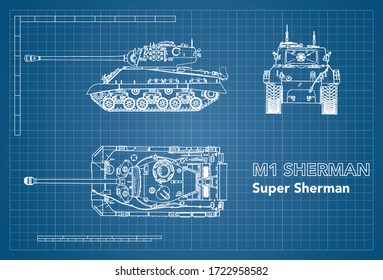 M1 Super Sherman WW2 Tank VE VJ Day Blueprint 