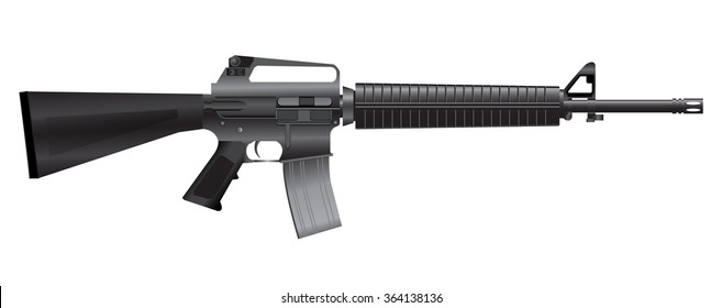 M16 Assault rifle weapons isolate on white background vector illustrations