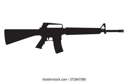 M16 icon. M16 machine gun black silhouette. Vector illustration.
