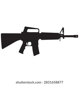 M16 rifle silhouette vector on white background. M16 gun silhouette
