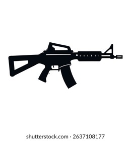 M16 Rifle Silhouette Icon–Military Weapon Vector. Perfect for military, tactical gear, firearms, defense, combat, and war-themed graphics.