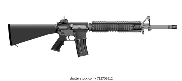 M16 Rifle Vector Isolated On A White Background.