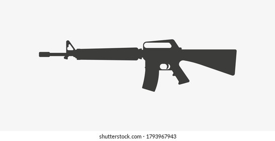 M16 Vector Icon. Assault Rifle Gun Symbol. Silhouette Of Weapon.