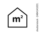 m2 area unit icon black and white vector sign