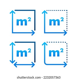 icono de unidad de área m2. Medidor cuadrado. Ilustración de material vectorial.