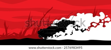 M2 Bradley IFV attacks. Infantry fighting vehicle on the battlefield. Vector image for prints, poster and illustrations.