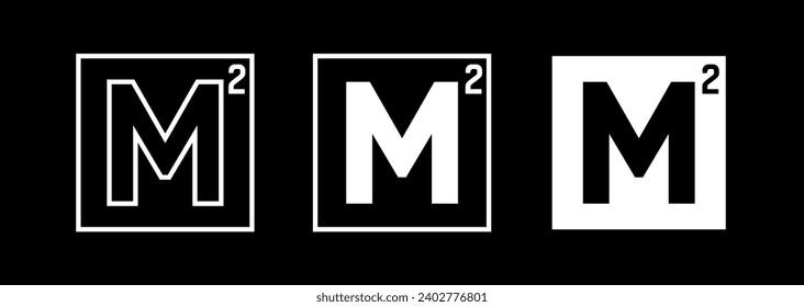 icono M2. Designación del metro cuadrado, unidad de medida del área. Símbolo de bienes raíces, construcción y diseño.