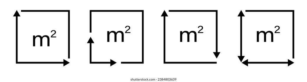 M2 Square meter icon with arrows set