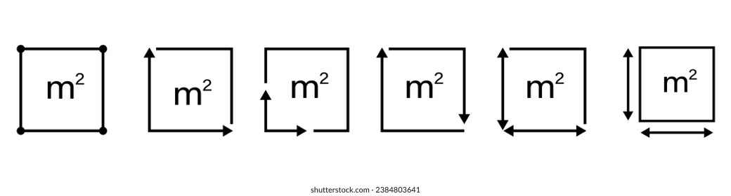 M2 Square meter icon with arrows set