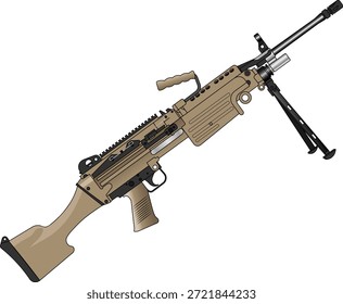 M249 squad automatic weapon side view vector illustration. M249 SAW machinegun vector.	