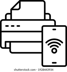 m2m devices interaction vector icon design, smartphone connected with remote location printer design, Internet of things symbol on white background, Machine to machine communication concept, 