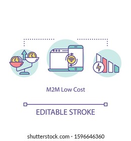 M2M low cost concept icon. 5G technologies idea thin line illustration. High-speed connection. Machine-to-Machine tech. Mobile internet. Vector isolated outline drawing. Editable stroke