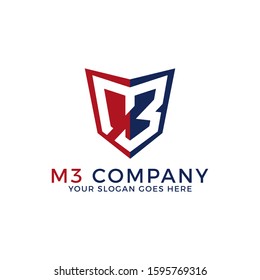 M3 Company logo template, initial name with shield logo designs