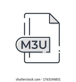 Icono de formato de archivo M3U. Icono de línea de extensión M3U.
