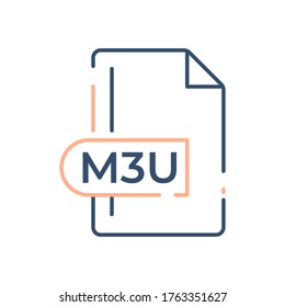 Icono de formato de archivo M3U. Icono de línea de extensión M3U.