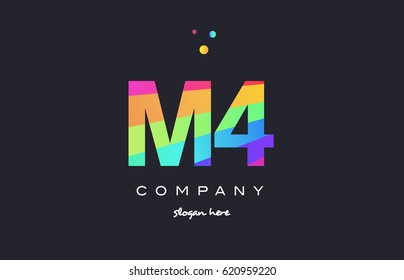 M4 m 4 four letter number combination creative color green orange blue magenta pink company logo vector icon spectrum