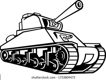 M4 Sherman Medium Tank Mascot Black and White